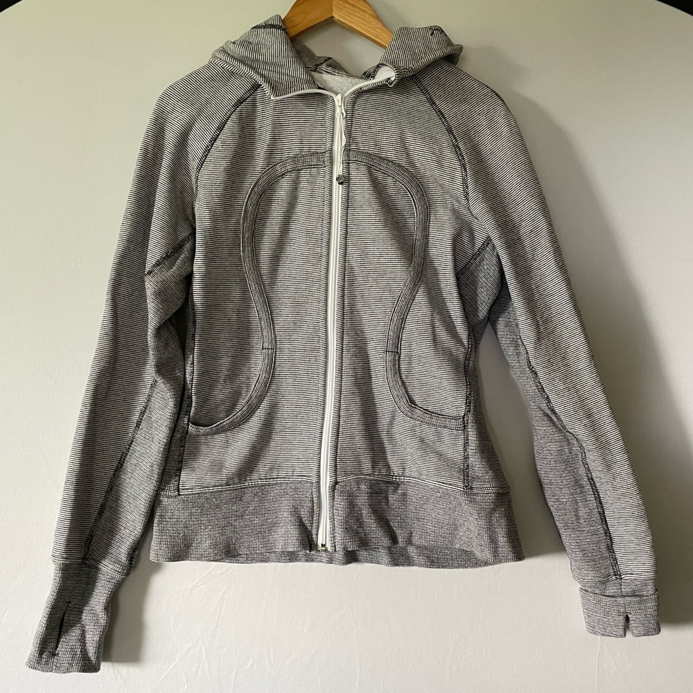 ATHLETA Zip up hoodie black and white striped
